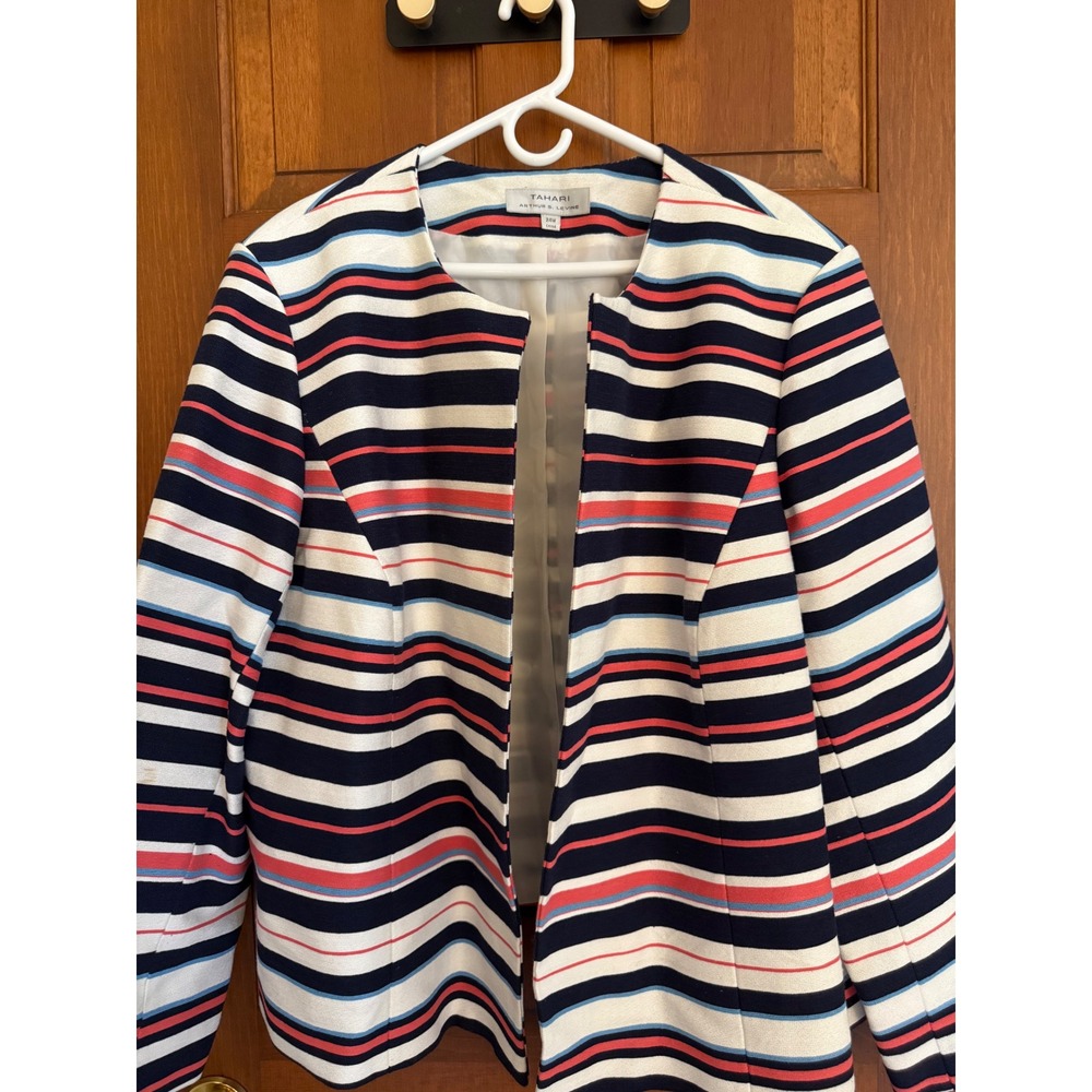 Tahari ASL Open Front Blazer Women Size 24W Striped Plus-Size Jacket Career Work